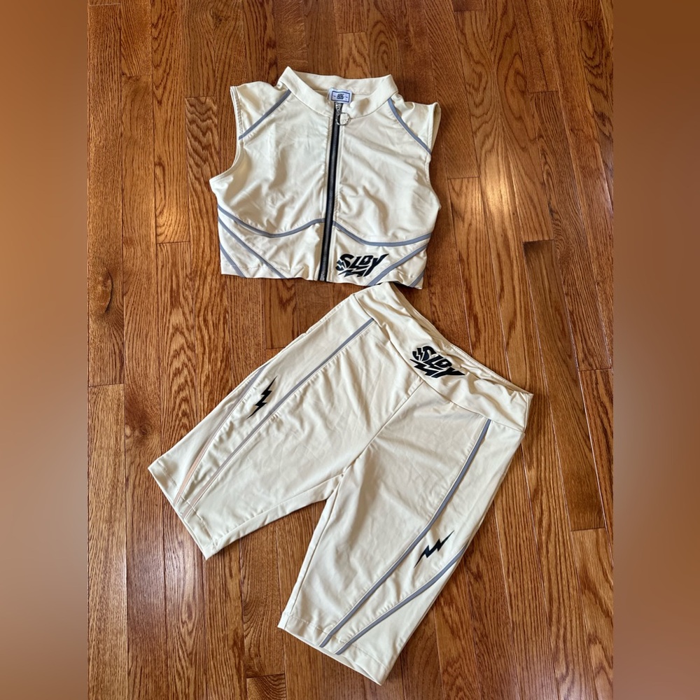 Sole Boy nude and gray lighting bolt track suit